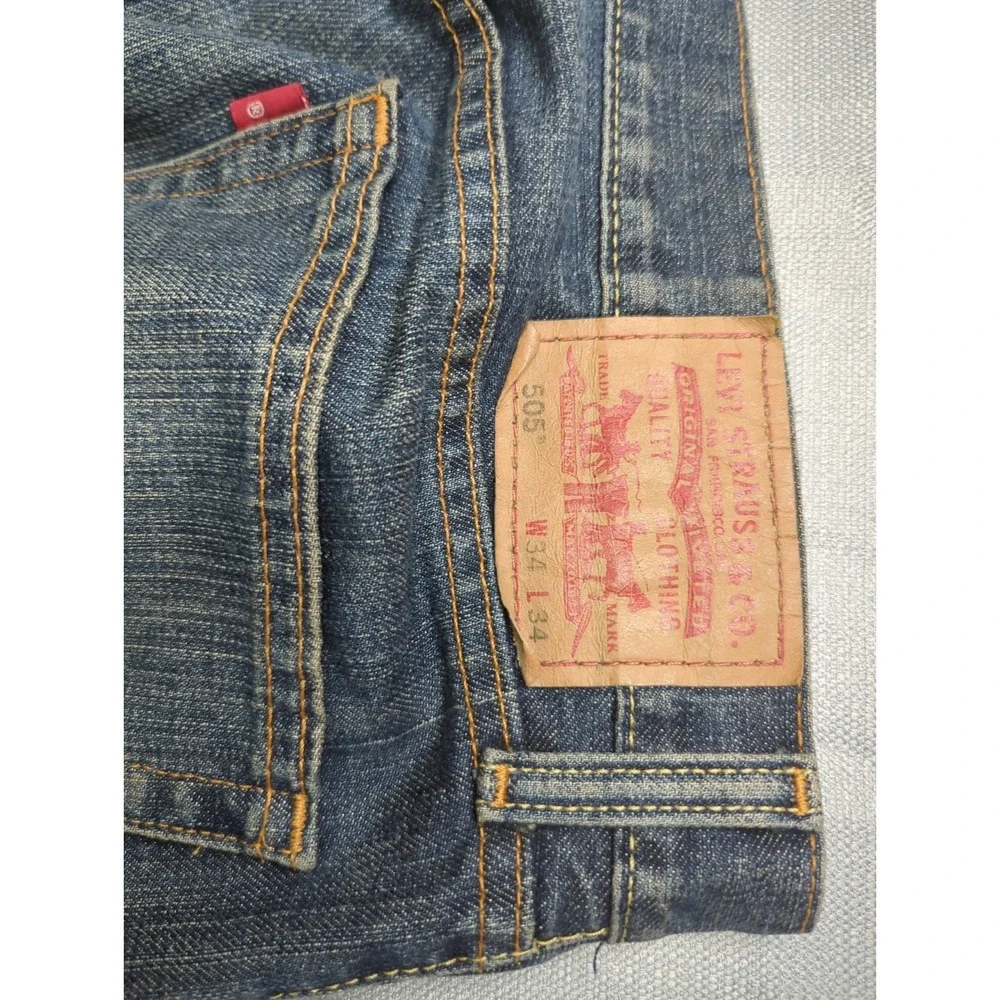 Levi's 505 Faded Jeans Mens 34x34 Straight Bootcut Y2K Grunge Cowboy Denim